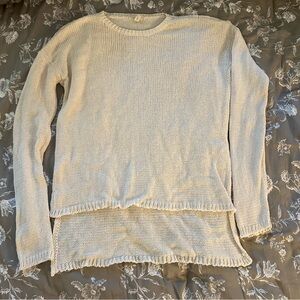 Eileen Fisher‎ Knit Cream Cotton Sweater High Low Hem Women’s XS